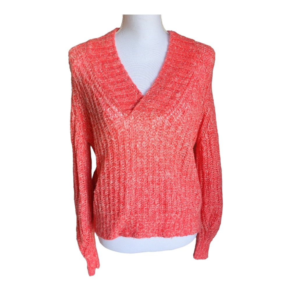 Anthropologie Women's V-Neck Honore Pullover Sweater, Wool, Raspberry, S…